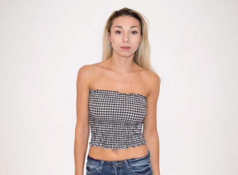Small Check in Black and White Gingham Shirred Boobtube
