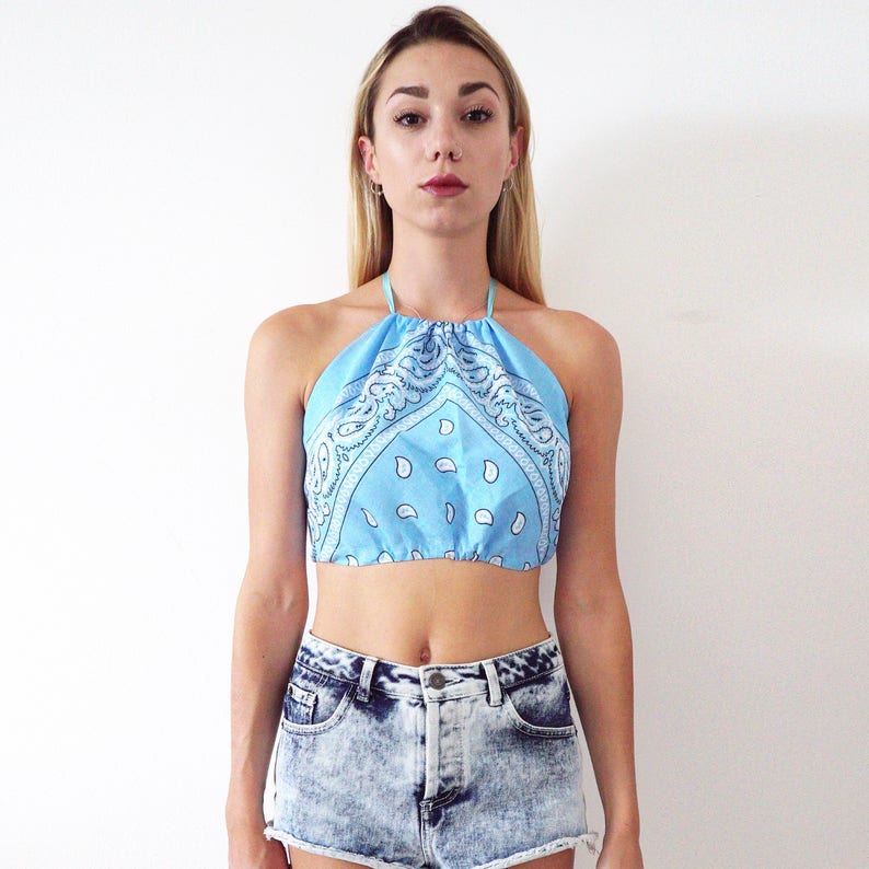 Baby Blue Bandana Backless Tie Up Crop Top