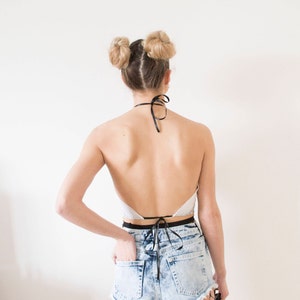 White Bandana Backless Tie Up Crop Top image 4