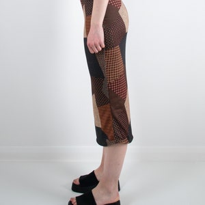 Y2K 90s Mid Rise Brown Patchwork Midi Skirt Left Side