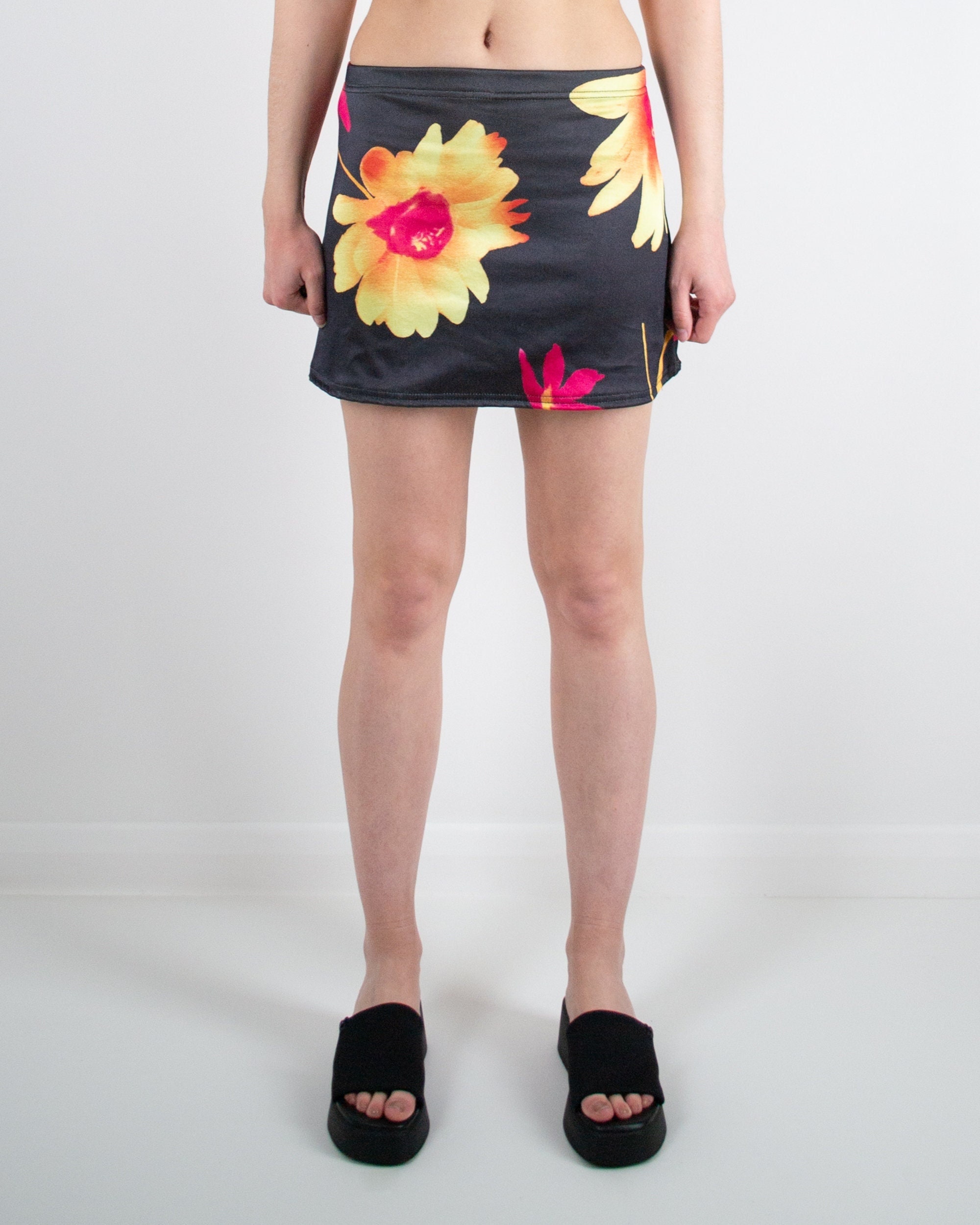 The Perth Skirt LIMITED EDITION Handmade 90s Mid Rise Mini Skirt in Yellow Pink Floral Print Swim Skirt Y2K Aesthetic 00s Etsy Australia