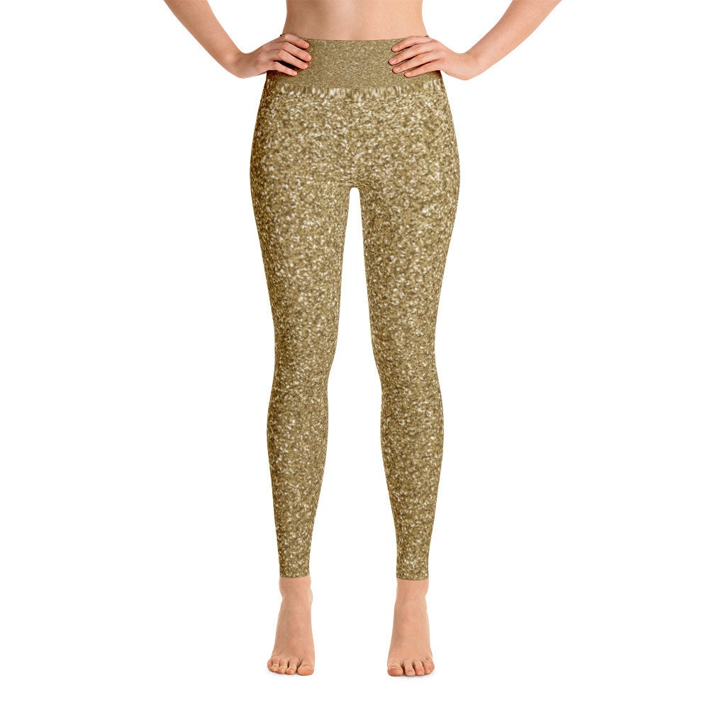 Black Fold Over Yoga Pants With Custom Gold Glitter KICKLINE