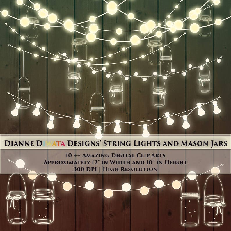 Mason Jar String Light Clip Art Custom Invitation Theme Image 0