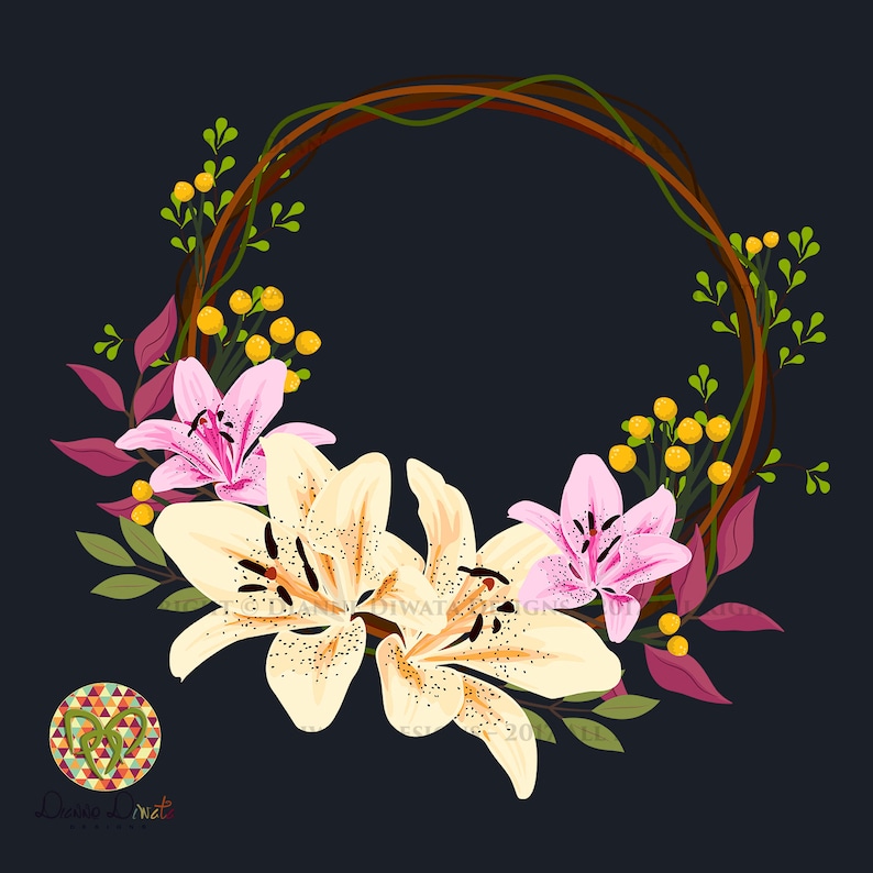 Download Lily Flower Wreath SVG Round Wreath Clipart Floral Wreath ...