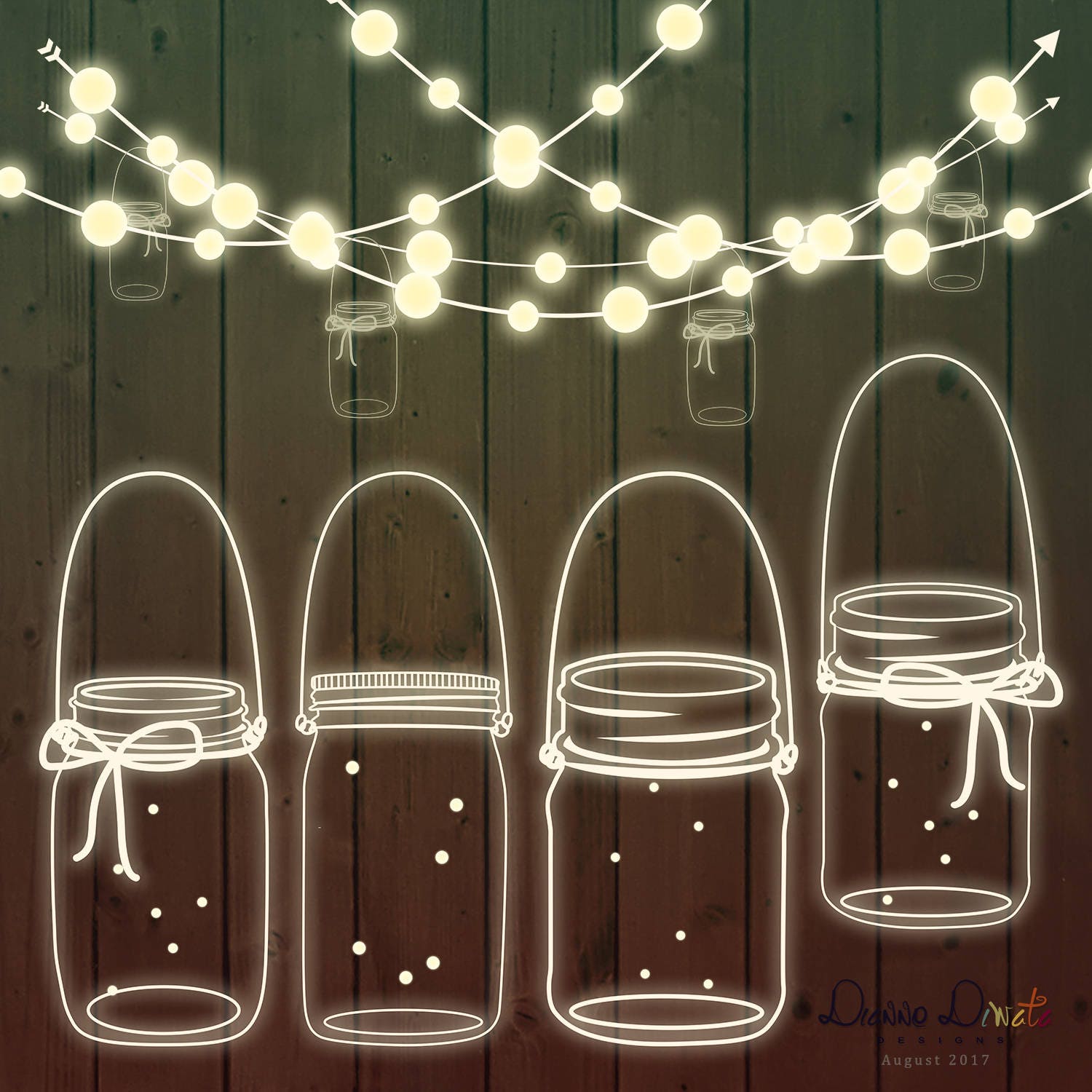 Mason Jar & String Light Clip Art Wedding Overlay Invitation Etsy