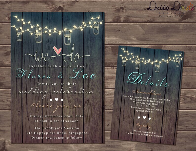 Rustic Wedding Invitation Package Printable Digital File Etsy