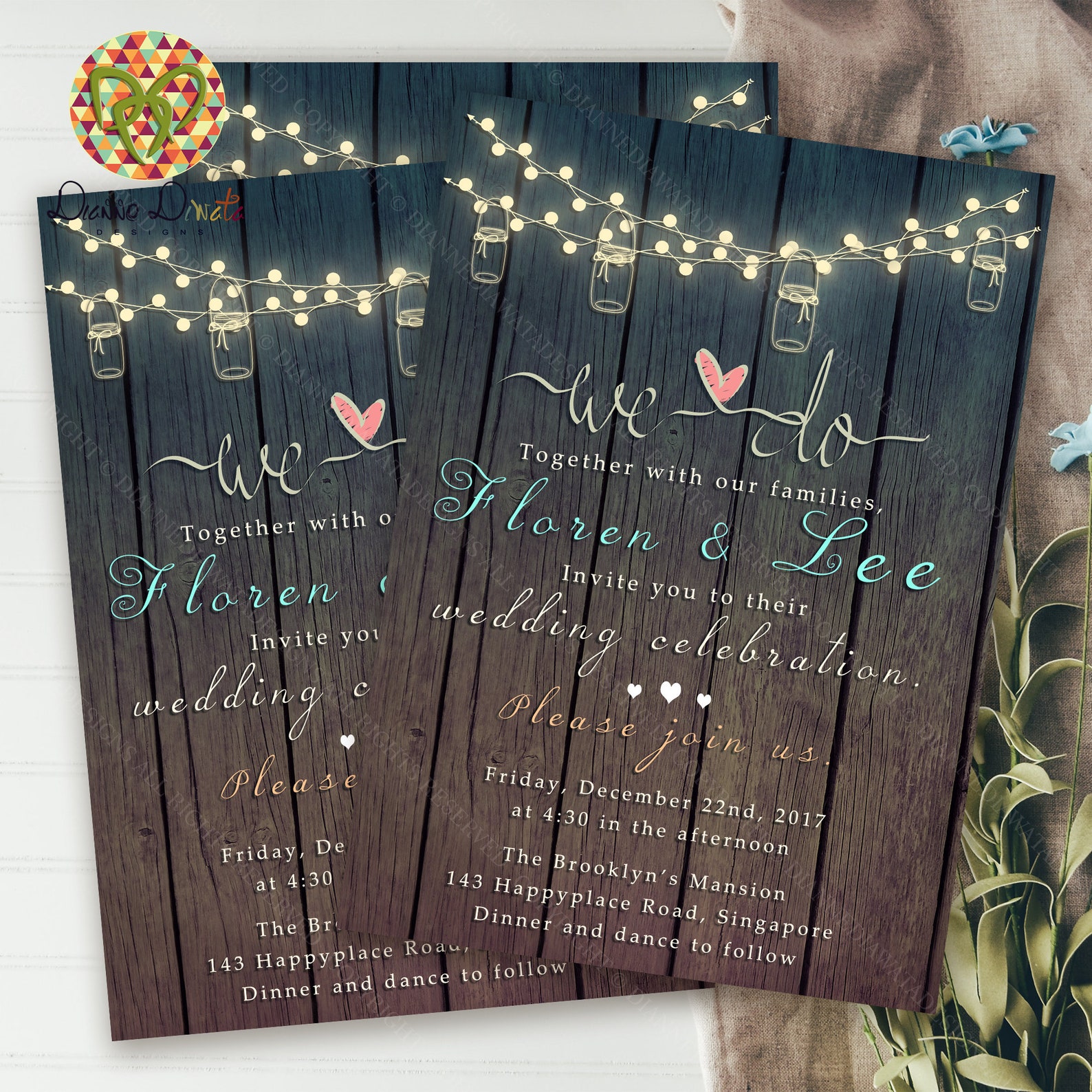 Rustic Wedding Invitation Printable Digital File Wedding Etsy