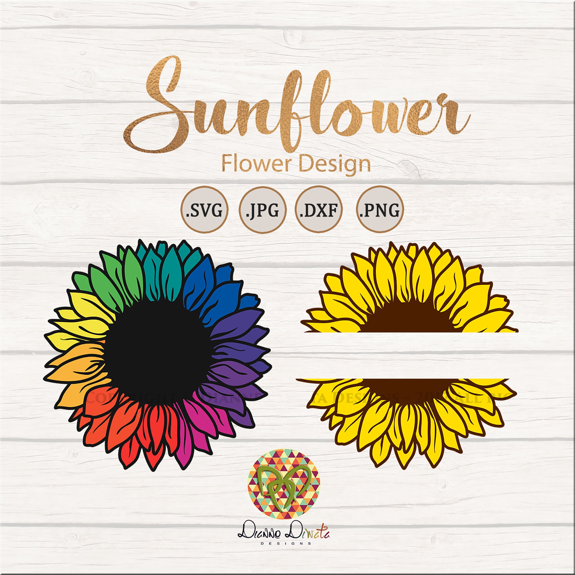Sunflower SVG Bundle Colorful Flower Digital Custom Name | Etsy