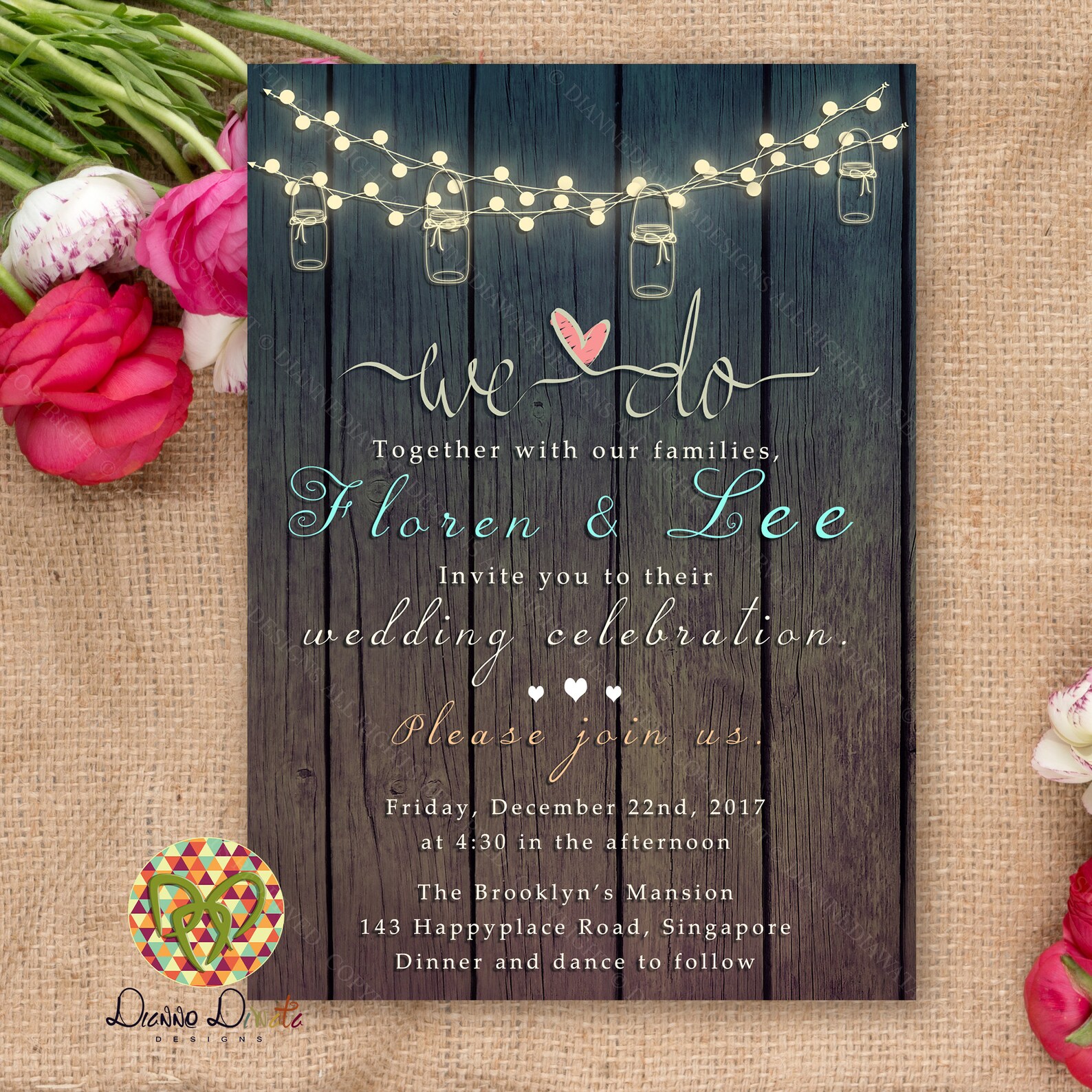 Rustic Wedding Invitation Printable Digital File Wedding Etsy