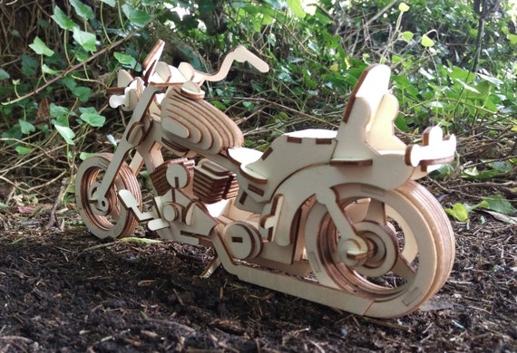 Wooden 3D Puzzle Chopper Type Motorcycle Laser Cut Wood Kit for