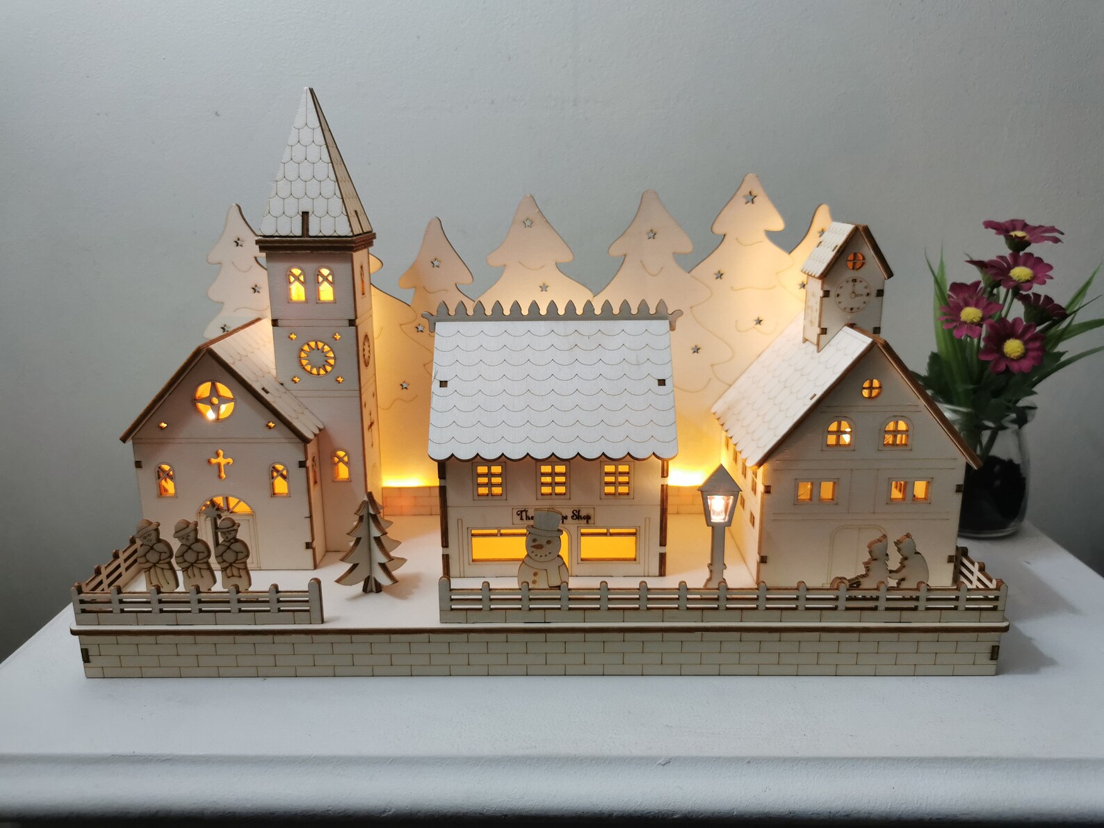Christmas Village Light up Wooden Decoration With LED Lights Etsy