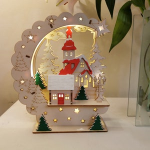 Light Up wooden Christmas Winter Scene decoration made in Ireland