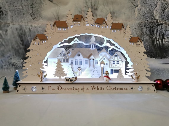 Weihnachtsbogen Schwibbogen Winterszene in weiß Dekoration made in Donegal Irland