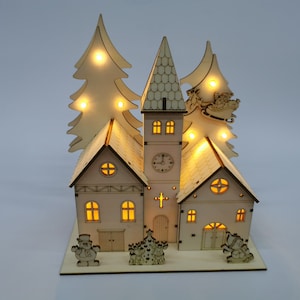 Igreja da Vila de Natal - arquivo digital cortado a laser ilumina o design da igreja para corte a laser dxf, cdr, ai, svg, pdf