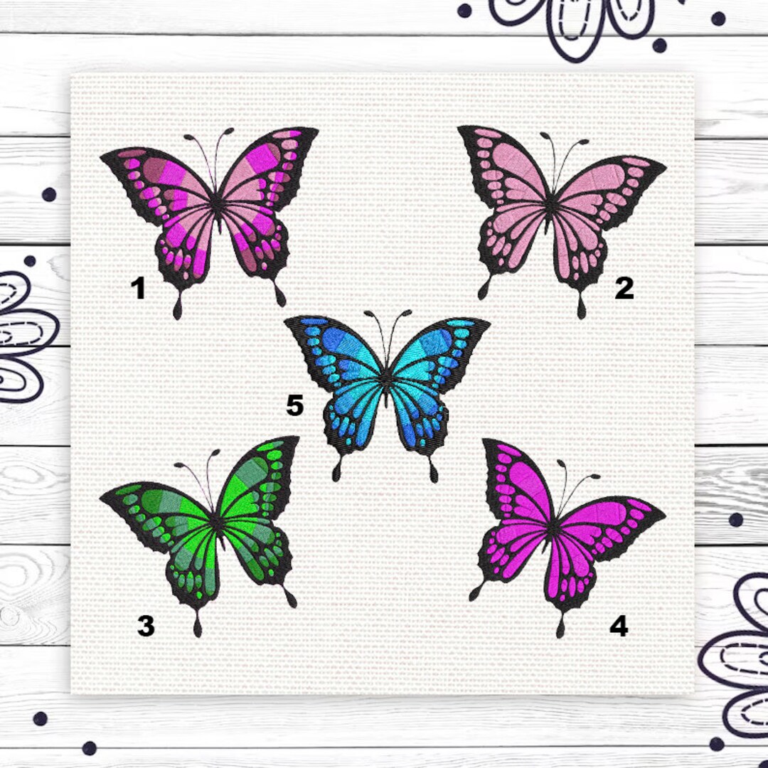 Colorful Butterflies Embroidery Machine Embroidery Scheme Set of 5