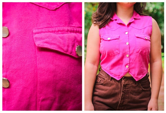 Vintage Pink Denim Cropped Vest