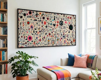 Contemporary Wall Art Framed, Wide Horizontal Maximalist Modern Art Print