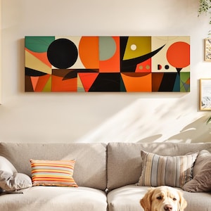 Impressão de arte panorâmica moderna de meados do século: decoração de parede abstrata geométrica