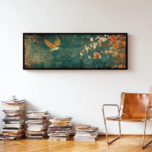 Vintage Japanese Tapestry Wall Art Framed, Bird of Paradise image 3