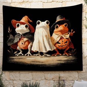 Whimsical Halloween Frog Tapestry: Vintage-Style Spooky Wall Decor