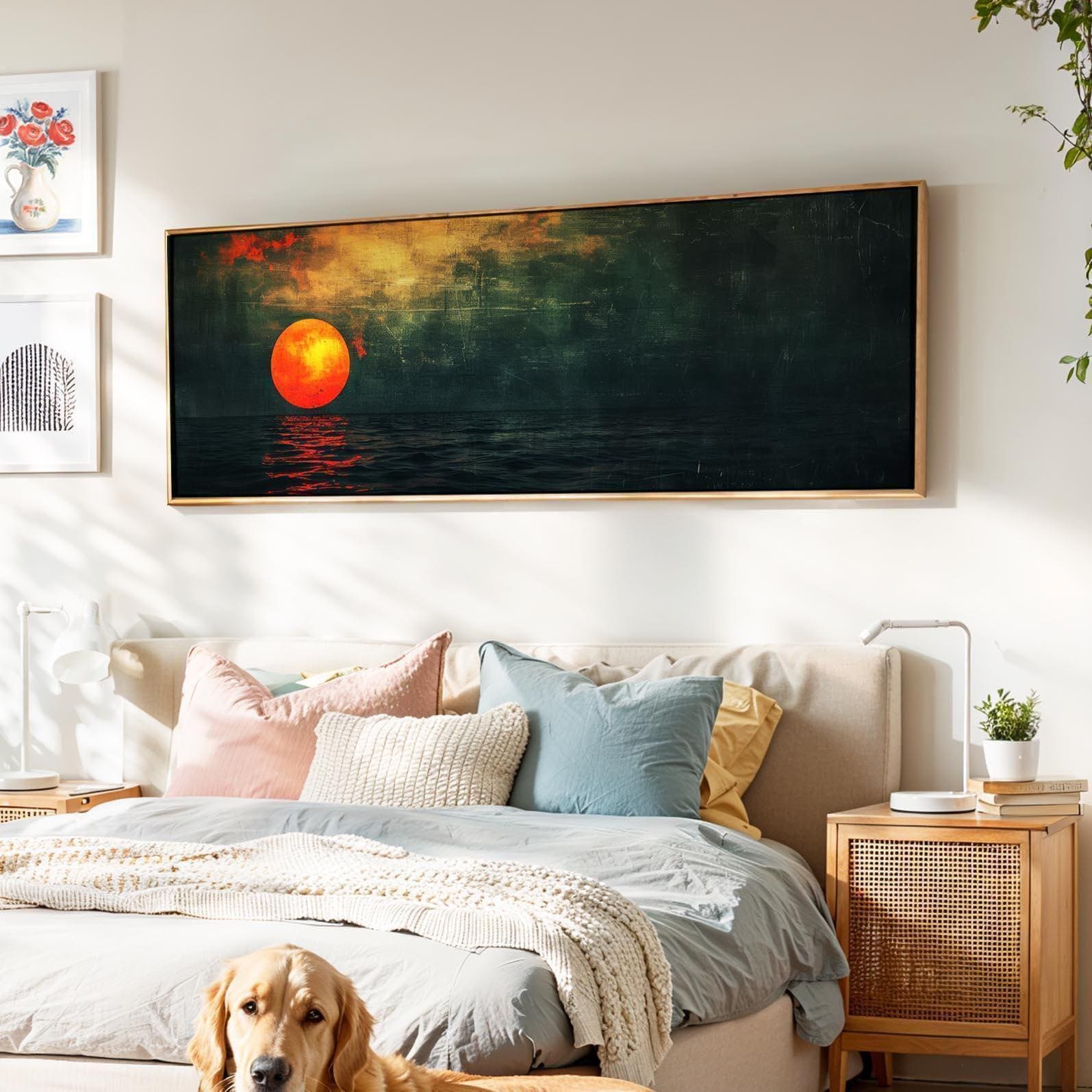 Sunset Over the Emerald Green Ocean, Seascape Wall Art Framed