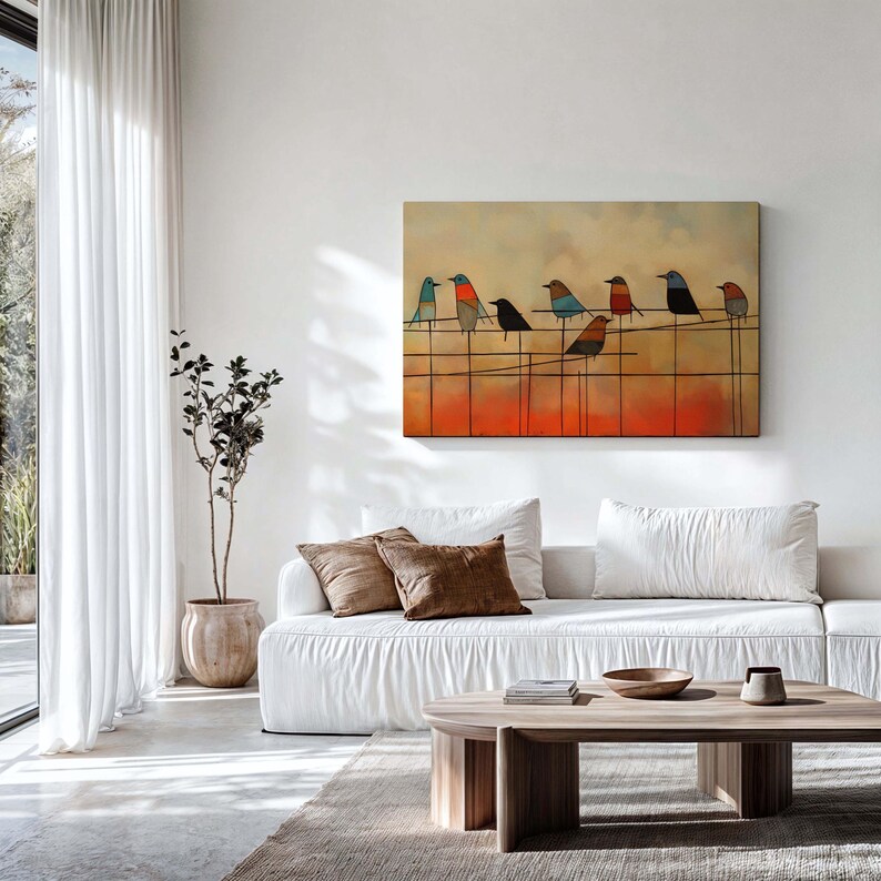 Mid Century Modern Birds on Wire Framed Wall Art Print - Etsy