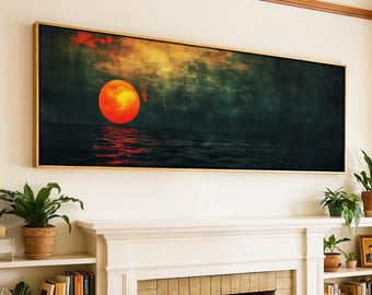 Sunset Over the Emerald Green Ocean, Seascape Wall Art Framed Print
