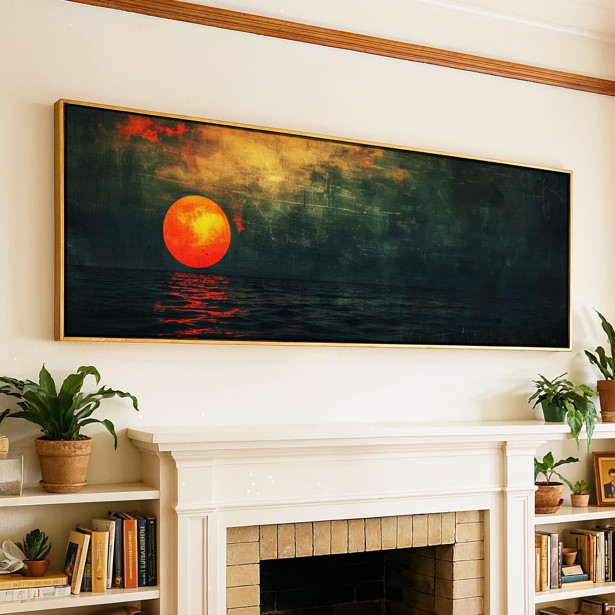 Sunset Over the Emerald Green Ocean, Seascape Wall Art Framed
