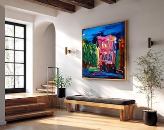 Large Colorful Abstract Square Wall Art Framed, Modern Art Print