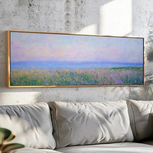 Framed Wildflower Landscape Art Print: Soft Tones Panoramic Floral Wall Decor
