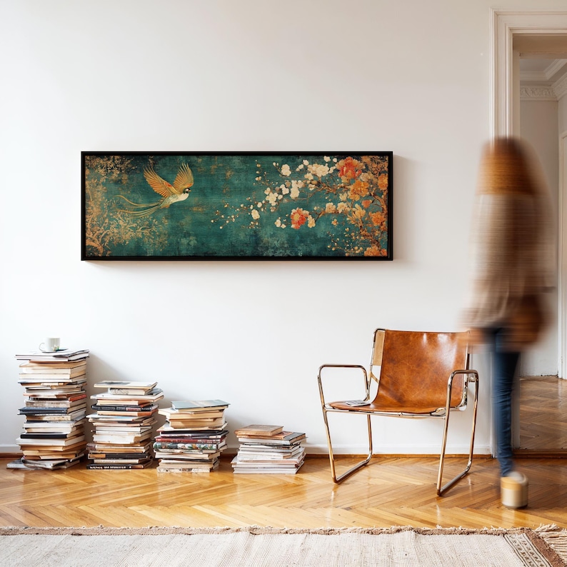 Vintage Japanese Tapestry Wall Art Framed, Bird of Paradise image 3