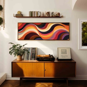 Framed Mid Century Modern Art: Retro Wave Print, Horizontal Panoramic
