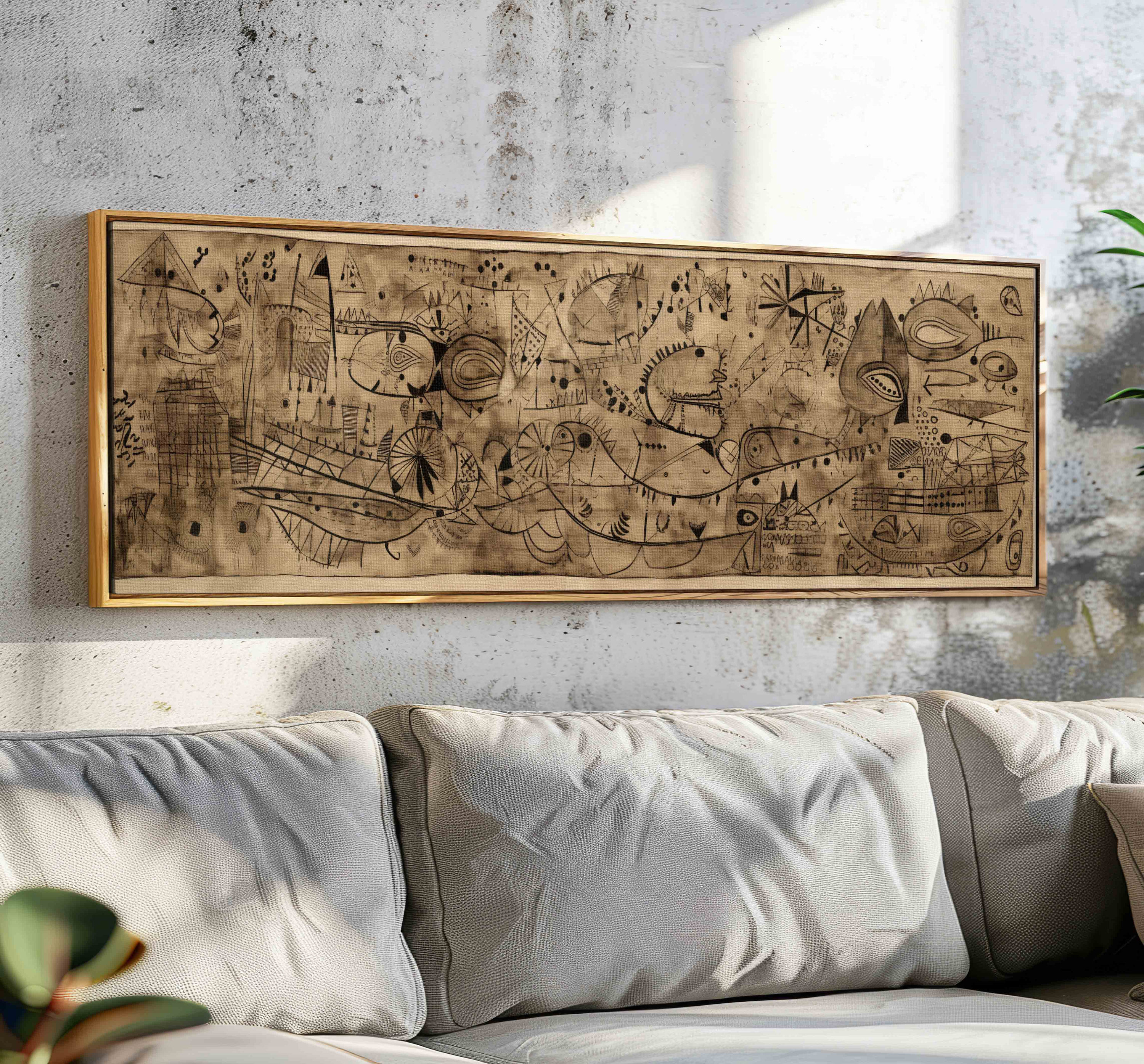 Framed Abstract Horizontal Wall Art: Modern Geometric Print