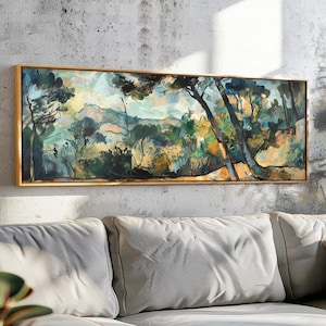 Framed Floral Landscape Art Print: Soft Tones Panoramic Wall Decor