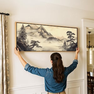 Vintage Japanese Landscape Tapestry Print: Framed Asian Wall Art