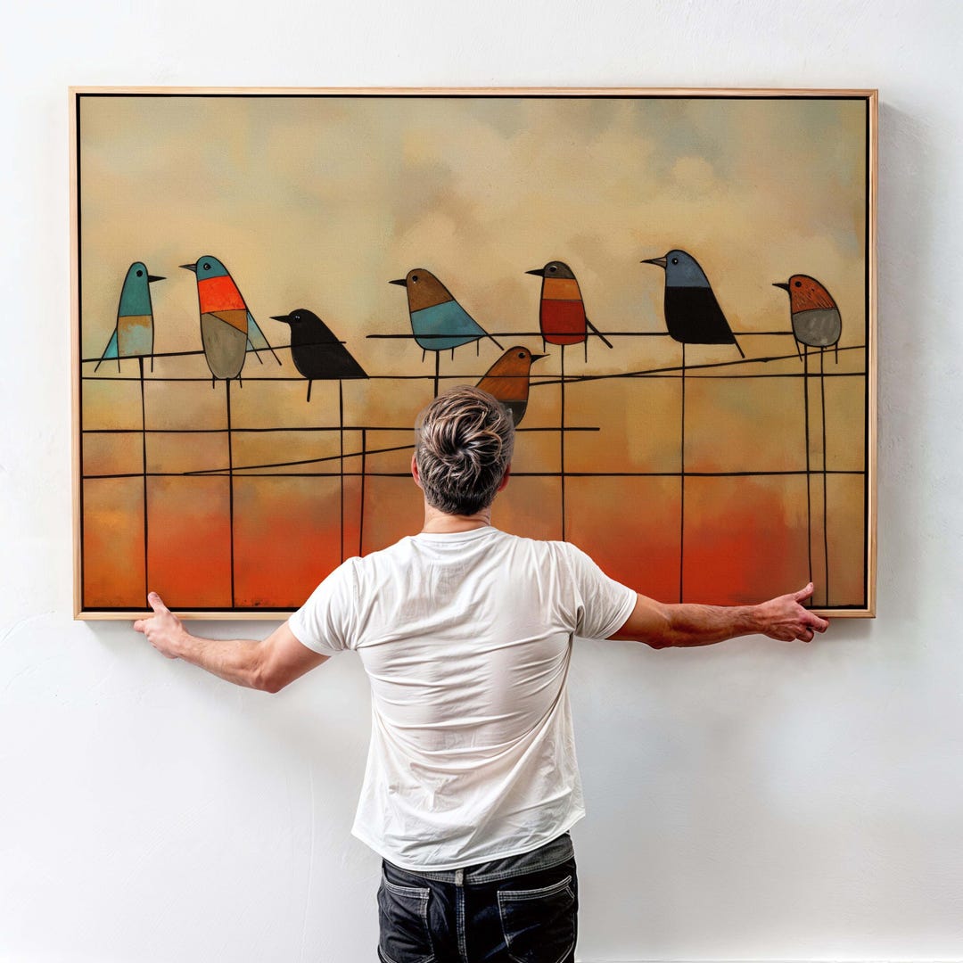 Mid Century Modern Birds on Wire Framed Wall Art Print - Etsy