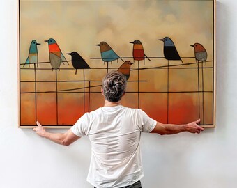 Mid Century Modern Birds on Wire Canvas Print: Framed Wall Art - Etsy ...