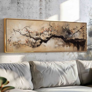 Japanese Wall Art Framed - Panoramic Wabi Sabi Wall Art - Wide Japanese Art, Large Wall Decor, Japanese Nature Painting Wall Art -