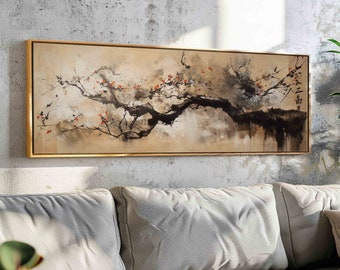 Horizontal Japanese Wall Art - Panoramic Wabi Sabi Print - Wide Japanese Art, Large Wall Decor, Japanese Nature Painting Wall Art Print -