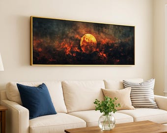 Moody Sunset Framed Canvas: Red Black Clouds Panoramic Wall Art