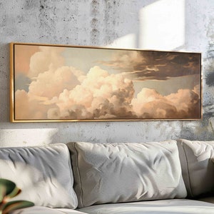 Vintage Moody Clouds, Minimalist Wall Art, Horizontal Wall Art, Minimalist Art, Panoramic Wall Decor, Modern Farmhouse, Vintage Framed Art
