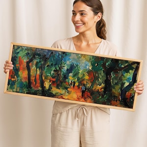 Framed Floral Landscape Art Print: Soft Tones Panoramic Wall Decor