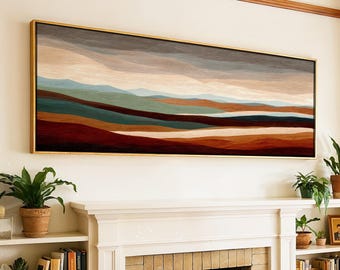 Japandi Landscape Wall Art Framed, Modern Minimalist Earth Tone Print