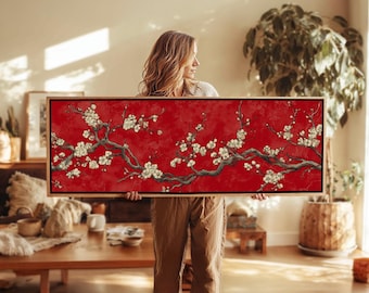 Vintage Japanese Cherry Blossom Framed Wall Art Print - Asian Floral Boho Decor for Bedroom