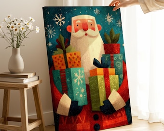 Art mural du père Noël du milieu du siècle, impression de Noël rétro, décoration de vacances vintage