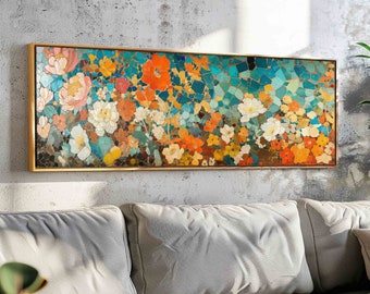 Moderne Wildflower Wall Art ingelijst - panoramische moderne bloemen olieverfschilderij print - horizontale moderne muurkunst - panoramische bloemsierkunst -