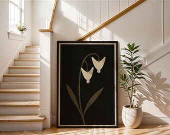 Art mural perce-neige Mid-Century encadré, imprimé floral Bauhaus rétro, art botanique sombre et sombre