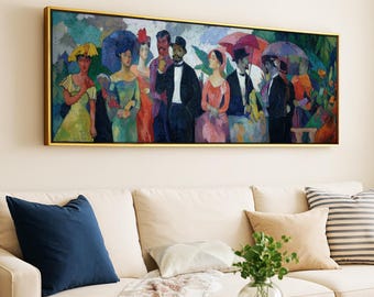 Colorful Party Scene Framed Wall Art: Elegant Vintage Style Decor