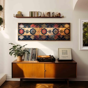 Tapeçaria emoldurada para parede: tons suaves, decoração boho.