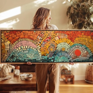 Framed Mid Century Modern Wall Art Framed - Horizontal Modern Wall Art, Panoramic Above Bed Decor - Boho Wall Art - Large Wide Wall Art